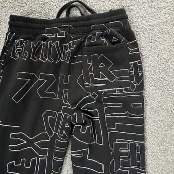 Black All Over Embroidered Stitched Graphic Messaging Drawstring Joggers -Size S - Picture 7 of 9